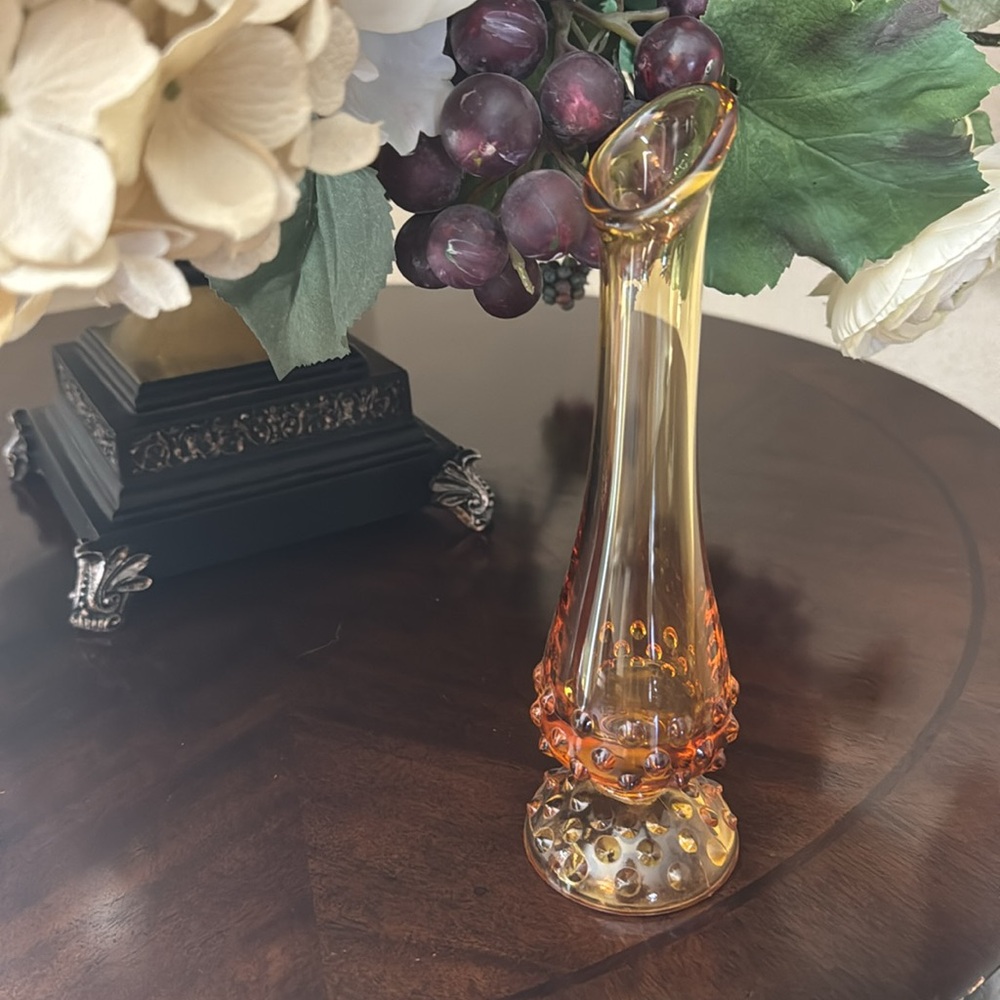 Fenton Hobnail swung amber glass bud vase
